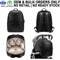 Sac à langer personnalisé unisexe en cuir PU noir effet crocodile/alligator pour papa et maman, avec sangle de fixation pour poussette