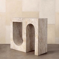 Table console en marbre travertin à découpe en U, moderne, durable, écologique, en pierre naturelle, pour entrée, hôtel, villa, appartement, salon