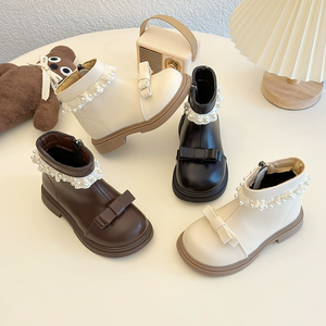 Botas Cortas de Invierno para Niñas, Estilo Británico, Botas Martin con Cordones de Perlas, Estilo Lolita, Botas de Cuero Forradas de Lana - Product Image 1