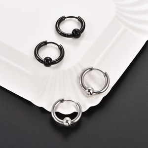 1 Par/2 Piezas de Pendientes de Aro Abatibles con Cuentas Circulares de Acero Inoxidable Negro, Pendientes de Botón de Alta Calidad, Estilo Punk Rock, Joyería para Oreja - Product Image 4