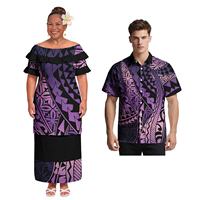 Chemises décontractées pour hommes et Puletasi élégants pour femmes, ensemble 2 pièces, imprimé hibiscus hawaïen, tenues assorties pour couples, style île, plage, Samoa, Polynésie