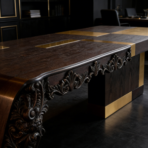 Scrivania Direzionale Moderna di Lusso in Legno Massello con Gambe Curve, Tavolo Multifunzionale per Ufficio Domestico, Postazioni di Lavoro e Sala da Pranzo - Product Image 3