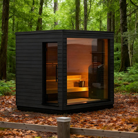 Sauna en bois de cèdre rouge et de pruche sur mesure, sauna en bois de forme cubique pour l'extérieur, avec poêle à bois pour une famille de 4 personnes