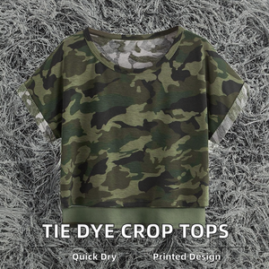 Women's Casual Professional Quality Knitted Tie Dye <b>Crop</b> <b>Tops</b> 100% Cotton Custom Logo Compressed Breathable <b>Rainbow</b> Print Summer - Product Image 2