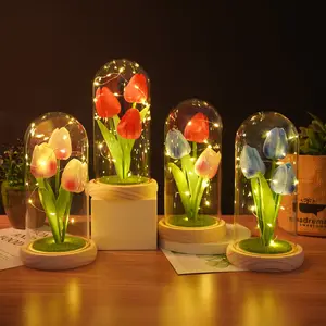 2024 anneler günü hediye sonsuza lale Led ışık dize 3 adet korunmuş yapay lale cam kubbe hediyeler anne kadınlar için