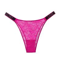 Love Secret Bragas de mujer transparentes de talle bajo tipo tanga con pedrería, encaje, lentejuelas, diseño hueco y letras