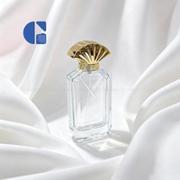 Botella de Perfume de Vidrio Facetado de Lujo, Envase Rectangular Angular para Fragancias, Tapa Dorada en Forma de Abanico para Perfumes Orientales Árabes
