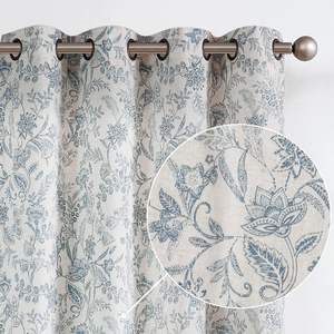 XinLan Drapé Rideaux Ready Made Chambre Imprimé Floral Couleur Naturelle Lin Léger Sheer Rideau pour la <span class=keywords><strong>Maison</strong></span> - Product Image 6