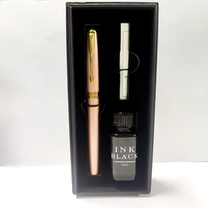 Coffret cadeau de stylo plume d'entreprise de luxe haut de gamme avec bouteille d'encre noire, livre d'instructions
