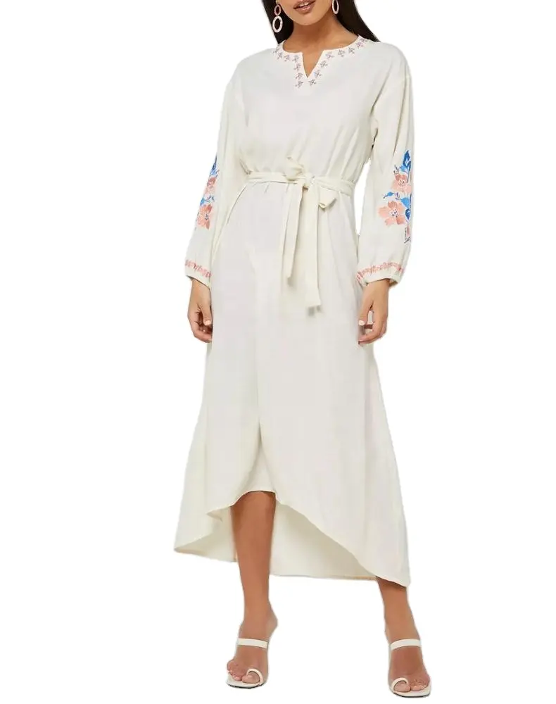 Dress Panjang Bordir Wanita, Gaun Kasual Modis, Pakaian Gaun STC16