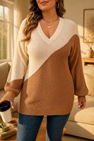 Pulls pour femmes grandes tailles, tricot épais, manches longues bouffantes, col en V, décontracté, hiver, Noël, en acrylique, personnalisés OEM & ODM, Tallas Grandes