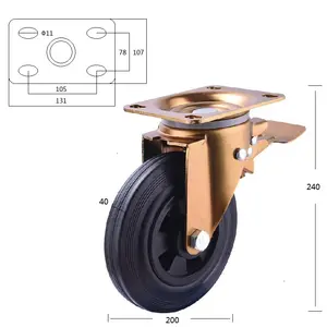 Roulette en caoutchouc industrielle de norme européenne roulette de pivot de 8 pouces avec le frein pour des poubelles