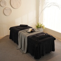 Ensemble de 7 pièces : Jupe de table de massage noire en velours, ensemble de draps de protection et ensemble de serviettes de soin du visage, avec logo personnalisé