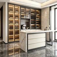 Meuble Bar à Vin Moderne en Bois Massif Blanc et Or avec Porte Vitrée, Taille Personnalisée, Présentoir à Liqueurs pour la Maison
