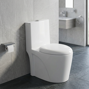 WC monobloc en céramique blanche avec siphon en P, désodorisant, à poser au sol, fourniture d'usine - Product Image 2