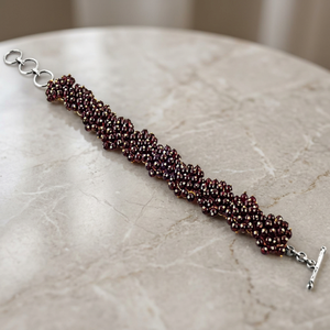 Women's <b>Gold</b> Plated <b>Beaded</b> Garnet <b>Bracelet</b> Statement Religious Jewelry with Amethyst Pearl Diamond Ball-shaped Bangles - Product Image 4