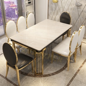 <strong>Dining</strong> Room Furniture <strong>White</strong> Modern Stainless Steel Stone Gold Luxury Marble <strong>Dining</strong> <strong>Table</strong> <strong>Set</strong> Restaurant <strong>Dining</strong> <strong>Tables</strong> - Product Image 1