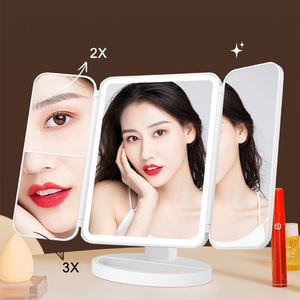 FYD makyaj aynası kabuk çevirme üç kat ayna masaüstü dönen depolama dolgu ışığı akıllı boy aynası toptan - Product Image 4