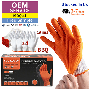 BBQ Grill Disposable Black Orange Nitrile Gloves Diamond Grip Thick Oil Grease Resistant For Outdoor Cooking Backyard Party Meat - Product Image 1