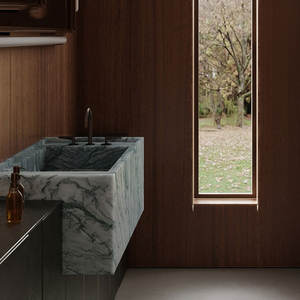 Lavabo de salle de bain d'hôtel en marbre vert personnalisé HZX Design de vanité de lavabo en marbre de décoration - Product Image 3