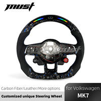 Volant personnalisé en fibre de carbone forgée bleue avec affichage LED des tours de visseuse pour Volkswagen MK7 GTI Golf R Jetta GLI Scirocco 2015-2021