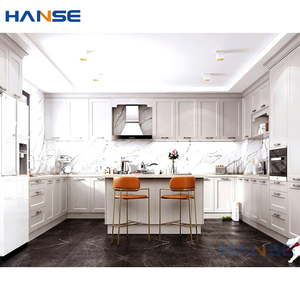 Tùy chỉnh Mỹ phong cách trắng bằng gỗ đựng thức ăn nội thất tủ thiết kế hiện đại tự lắp ráp tủ bếp với đá cẩm thạch Countertop - Product Image 1