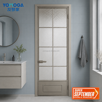 Puerta de Baño con Vidrio Estampado y Marco de Aluminio Gris, Puerta al por Mayor para Contratistas