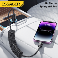 ESSAGER ES-X66 PD29W, kabel pengisi daya ponsel Tipe C ke Ip, kabel Data pengisian daya ponsel pegas panjang dapat disesuaikan 5V 3A