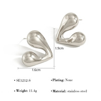 Boucles d'oreilles clous cœur en acier inoxydable plaqué or 18 carats pour femme, 3D, massives, dorées, romantiques, mignonnes, cadeau de fête, vente en gros, OEM