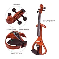 Violon électrique silencieux pleine taille 4/4, corps en bois massif, violon 4/4, archet en bois de brésil, cordes, câble de connexion, pont, étui de transport, rouge