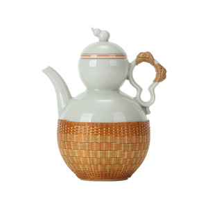 Chinese Bamboo Woven Porcelain Wine Set 6 Pieces Traditional Style Sake Pot And Cups Household Beverage Serving Set - Product Image 5
