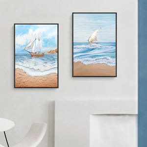 Moderno minimalista mare pittura a olio a getto d'inchiostro Texture barca a vela paesaggio per soggiorno o ristorante tela di supporto - Product Image 3