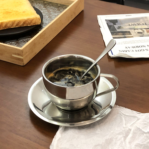 Conjunto de Xícara de Café de Aço Inoxidável de Parede Dupla 6oz 7oz com Logotipo Personalizado e Pires para Cafeterias, Hotéis e Presentes - Product Image 6