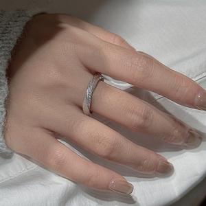 Bague en argent pur S925, motif torsadé brossé, design vintage de niche avec incrustation de zircon, simple et élégante, bague à ouverture - Product Image 3