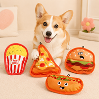 Jouet interactif pour animaux de compagnie en peluche grinçante, couineur, à mâcher et à tirer, en forme de pizza, burger, hot-dog, popcorn, pour chiens, thème fast-food