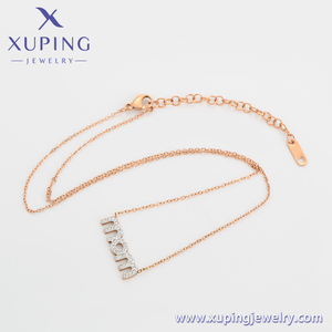 A00902942Xuping joyería al por mayor moda Simple diamante conjunto letras oro rosa collar de acero inoxidable - Product Image 6