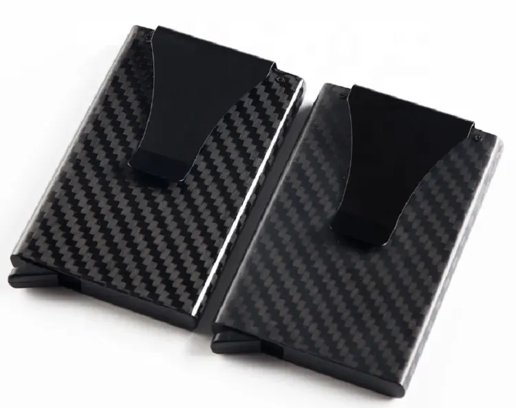 Wholesale Ultra Thin Black Real Carbon Fiber Patterned Mens Money Clip Credit Card Holder