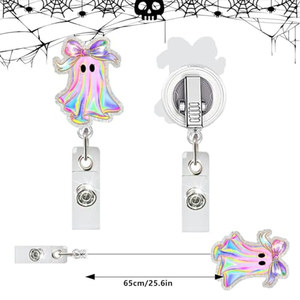 Badge rétractable OEM/ODM Anime Halloween – Porte-badge d'identification amusant et mignon avec breloque fantôme et nœud – Designs en acrylique, dessin animé effrayant - Product Image 4