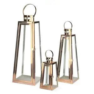 Home Decor Glass Silver Gold Mini Candle Holder Stainless Steel Lantern For Decoration