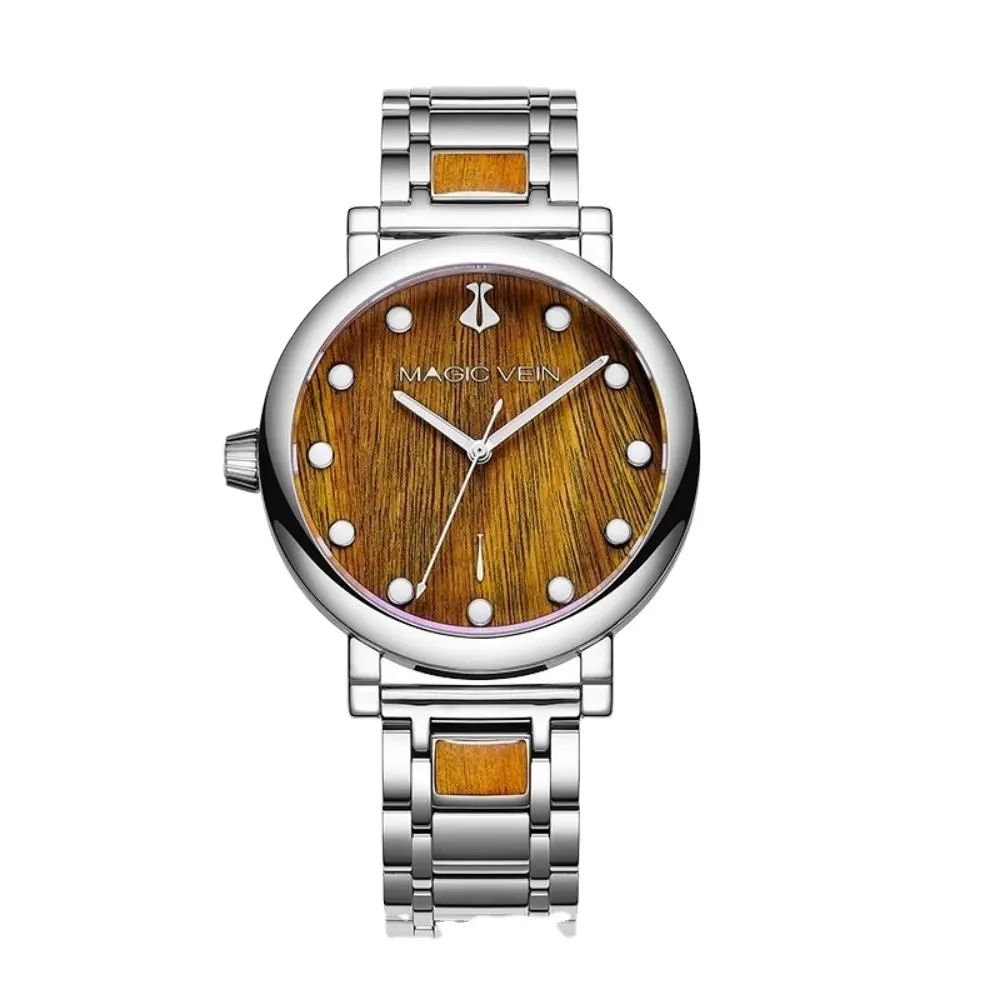 Magic Vein New Fashion Wooden Elegant Big Face Luxury Simple Dial New Trend Lady & Girl Swiss Quartz Watches For Men & Women