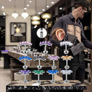 G23 titanio Base plana labio <span class=keywords><strong>nariz</strong></span> Stud moda cobre aleación CZ circón oreja Stud 16G/18G fiesta cuerpo joyería <span class=keywords><strong>para</strong></span> mujeres regalos <span class=keywords><strong>de</strong></span> boda - Product Image 5