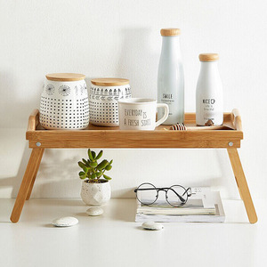 Foldable Bamboo Tray With Legs 50x30x6cm For Hotel Coffee <b>Tea</b> Serving Storage Holder <b>Standing</b> Type Solid Color - Product Image 1