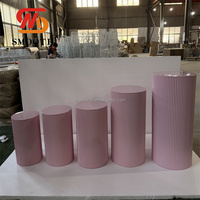 Socle rond en acrylique pour table de dessert rayé rose romantique, support à fleurs, cylindre, piédestal, support à gâteau