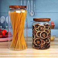 Pot de conservation en verre borosilicate avec couvercles, réservoir à bonbons en verre personnalisé pour la cuisine avec couvercle en bois