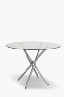Mobilier de salle à manger Mobilier de salon moderne Fer forgé blanc Pieds croisés Table basse ronde en verre