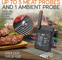 Termometer Daging WiFi untuk Oven Pengasap, Termometer Panggangan WiFi Mendukung 1 Probe Suhu Sekitar dan 5 Probe Daging