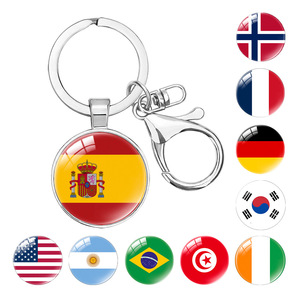 Countries Flag Keychain National Country Flag Key Ring Souvenir Promotion Gift Glass Dome Cabochon Key Chain