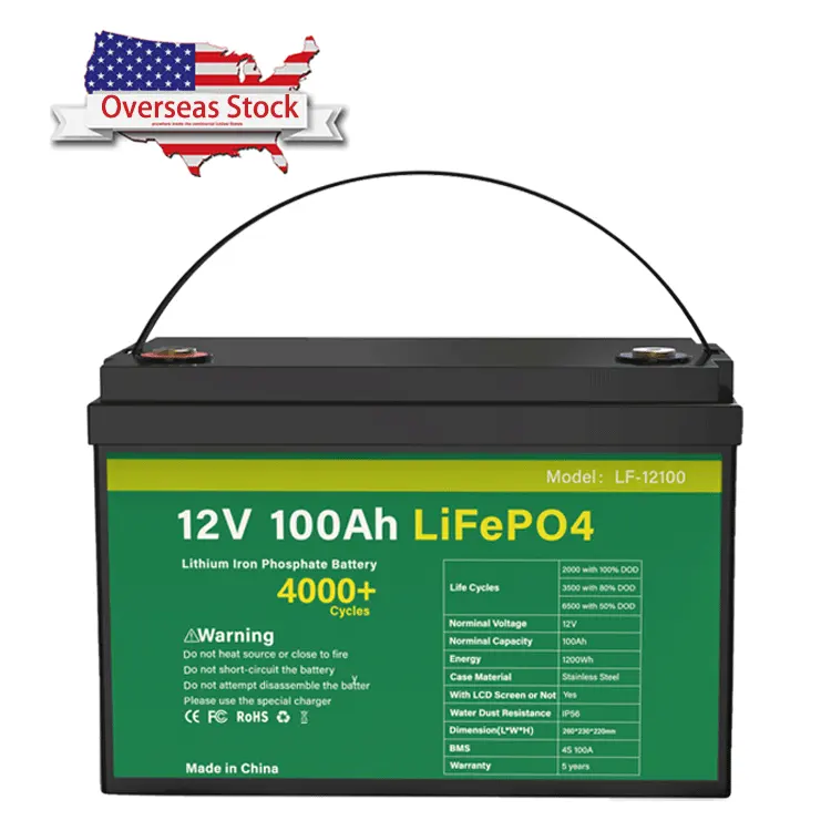 Produttore custodia in ABS batteria al litio impermeabile LiFePO4 fosfato batteria al litio 12V 100Ah per camper Solar Marine UPS Home Storage