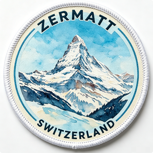 Zermatt Switzerland Mountain Embroidered Iron-On Patch Circle Shape Nonwoven Felt Gift Decorative Applique - Product Image 4