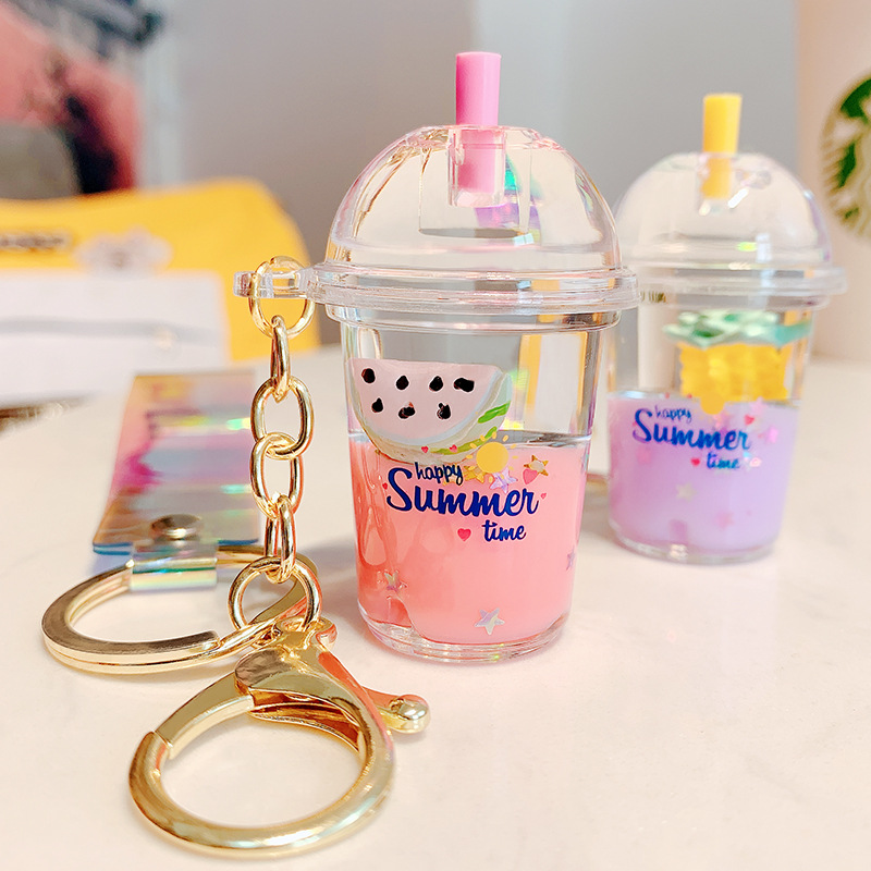 Брелок для ключей, милая цепочка для ключей с пузырьками молочного чая, с жидкостью, подходит для модных подарков suosumare, готов к отправке